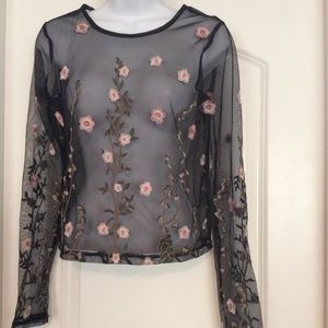 Black mesh floral print Polly & Esther top